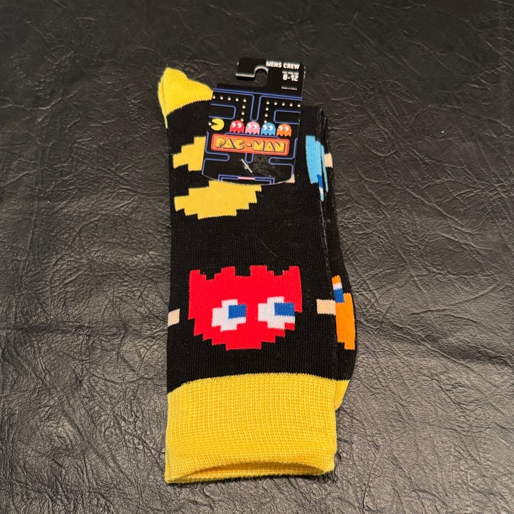 Pac-Man Black and Yellow Crew Socks, NEW